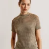 ABALY Metallic Knitted Short Sleeve Top