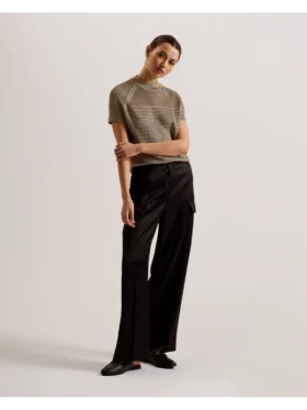 ABALY Metallic Knitted Short Sleeve Top