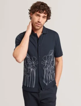 ACTTON Embroidered Floral Pure Cotton Knit Shirt
