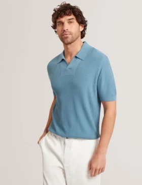 AINDREA Stitched Rib Open Neck Polo Shirt