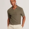 AINDREA Stitched Rib Open Neck Polo Shirt