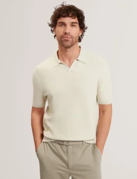 AINDREA Stitched Rib Open Neck Polo Shirt