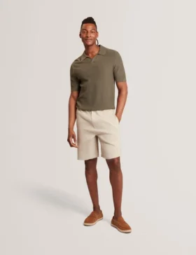 AINDREA Stitched Rib Open Neck Polo Shirt