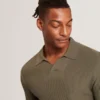 AINDREA Stitched Rib Open Neck Polo Shirt