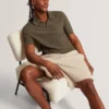 AINDREA Stitched Rib Open Neck Polo Shirt
