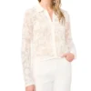 ALBERTA Floral Mesh Knit Button-Up Top