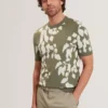 ALDDAT Foliage Print Cotton Fine Knit T-Shirt