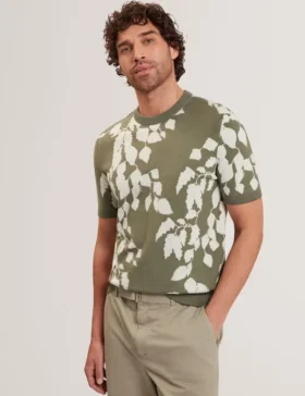ALDDAT Foliage Print Cotton Fine Knit T-Shirt