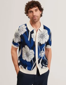 ALDERY Jacquard Botanical Print Wool Blend Shirt