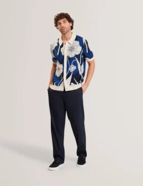 ALDERY Jacquard Botanical Print Wool Blend Shirt