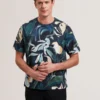 ALMOI Abstract Floral Print Pure Cotton T-Shirt