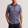 ALPHSHO Geometric Print Pure Cotton Short Sleeve Shirt