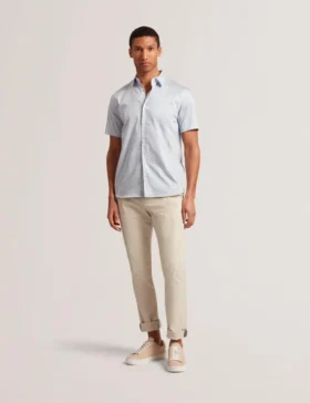 ALPHSHO Geometric Print Pure Cotton Short Sleeve Shirt