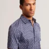 ALPHSHO Geometric Print Pure Cotton Short Sleeve Shirt