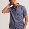 ALPHSHO Geometric Print Pure Cotton Short Sleeve Shirt