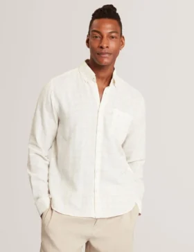 ANDREY Relaxed Marl Check Linen Blend Long Sleeve Shirt