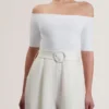 ANGELIY Bardot Knit Top Wide Leg Belted Jumpsuit