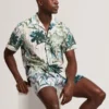 ANUKIS Floral Stripe Print Cotton Short Sleeve Shirt