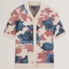 ASHQARA Shaded Floral Knit Button-Through Polo Shirt