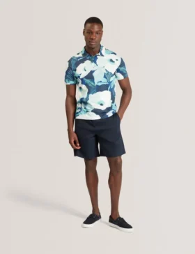 ASHYBY Garden Print Pique Cotton Polo Shirt