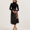 ASNES Knit Bodice Midi Dress With Printed Skirt
