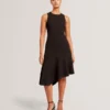 ASYMMETRIC MIDI DRESS Black