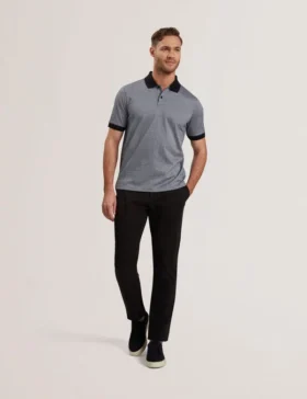 AUGUSO Textured Jacquard Cotton Polo Shirt