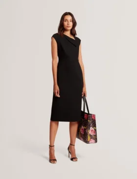 BAYREE Folded Neckline Pencil Midi Dress