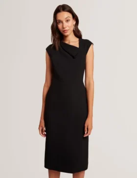 BAYREE Folded Neckline Pencil Midi Dress