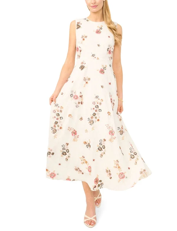 BELLAA Sequin Floral Sleeveless Midi Dress BELLAA Sequin Floral Sleeveless Midi Dress