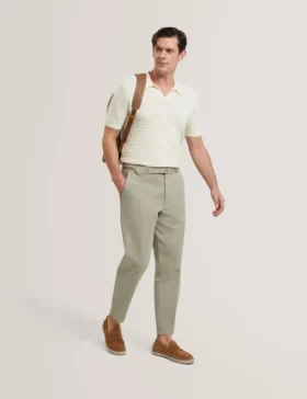 BESTEL Short Sleeve Wavy Stitch Open Neck Polo