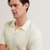 BESTEL Short Sleeve Wavy Stitch Open Neck Polo