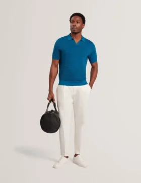 BESTEL Wave Stitch Pure Cotton Open Neck Polo