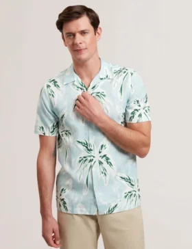 BOCHE Tropical Print Linen Blend Relaxed Shirt