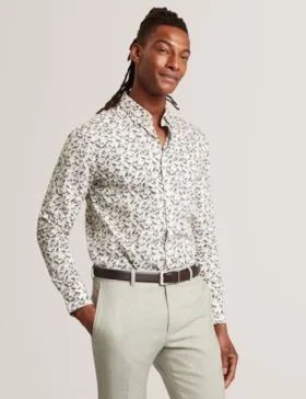 BOTHWIK Duck Print Long Sleeve Oxford Shirt