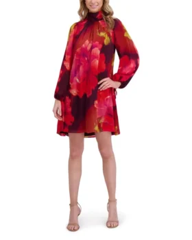 BOW NECK MINI DRESS Red