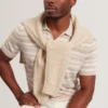BRODI Striped Linen Blend Knitted Polo Shirt