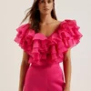 CALONDA Oversized Frill Trim V-Neck Top