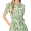 CAMILE Raised Embroidery Cotton Midi Shirt Dress