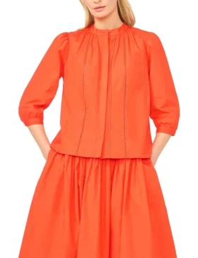 CAMILLE Relaxed Mandarin Collar Cotton Blouse