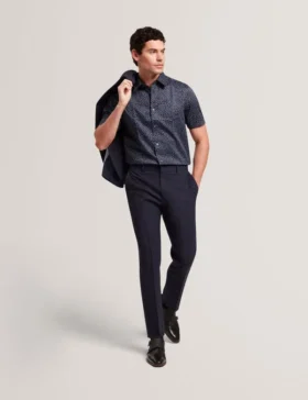 CAMPDEN Mini Leaf Print Short Sleeve Cotton Shirt