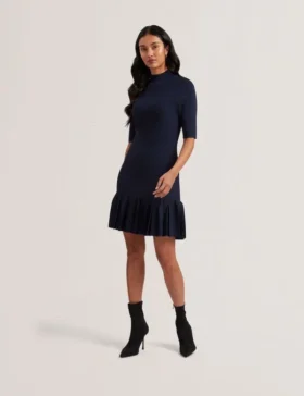 CANDDY Pleated Hem Bodycon Knit Mini Dress