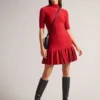 CANDDY Pleated Hem Bodycon Knit Mini Dress