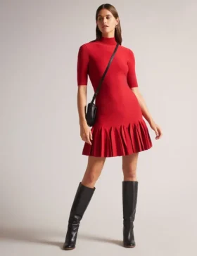 CANDDY Pleated Hem Bodycon Knit Mini Dress