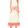 CARMEN Printed Detail Linen A-Line Midi Skirt