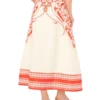 CARMEN Printed Detail Linen A-Line Midi Skirt