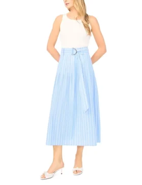 CARRIE Striped Cotton Belted Midi Skirt