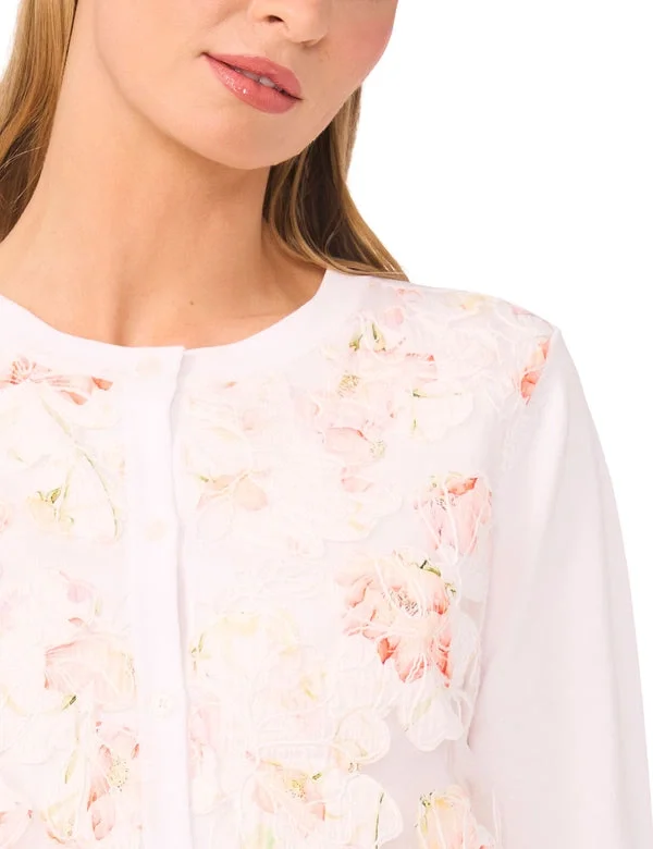 CASSIA Floral Overlay Crew Neck Cardigan CASSIA Floral Overlay Crew Neck Cardigan
