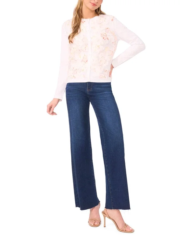 CASSIA Floral Overlay Crew Neck Cardigan CASSIA Floral Overlay Crew Neck Cardigan