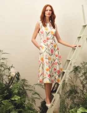 CASSIE Meadow Print Cotton Sleeveless Shirt Dress